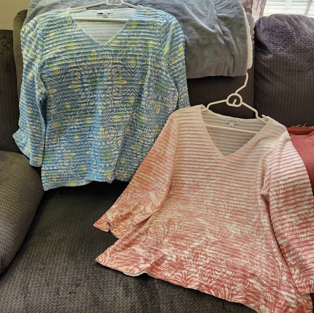 Kim Roger's- Two tops in same style but different colors and pattern.